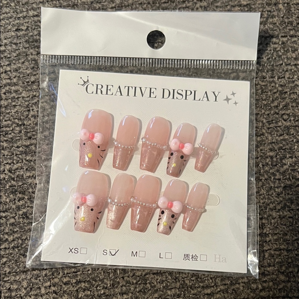 Creative Display Nude Pink Glitter 3d Bow Press-On Nails